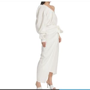 PIECE OF WHITE Galilea One-Shoulder Linen Midi Dress